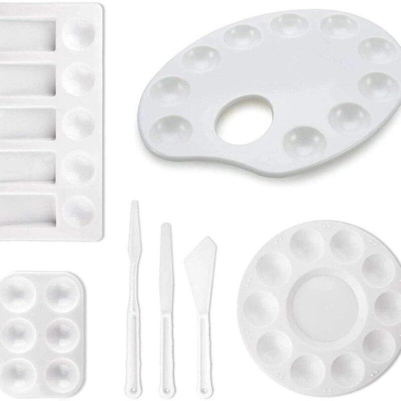 Assortment, Set of 7 Pc Plastic Palette & Painting Knife, White 7 Piece (978)