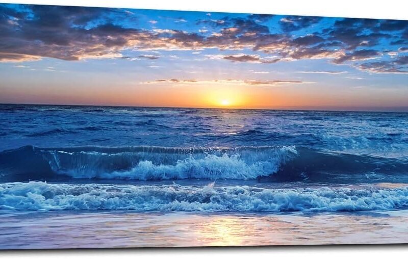 canvas wall art for living room Blue Ocean Sea sun landscape painting bathroom Wall Decor Ready to Hang for Home Decorations office family bedroom kitchen Works canvas Prints pictures 20" x 40"inch