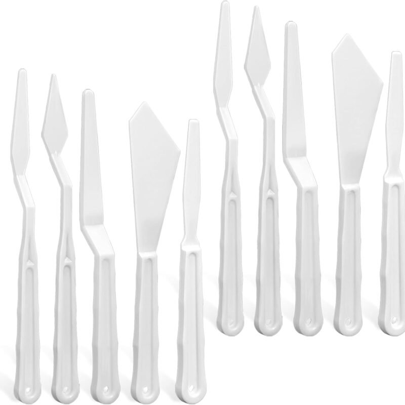 10Pcs Plastic Spatula Palette Knives, Palette Knife Set Thin and Flexible Art Knife Tools Pallet Knife for Acrylic Paint Painting Knife Mixing,Spreading,Scratching,Layering Colors,Watercolor Painting