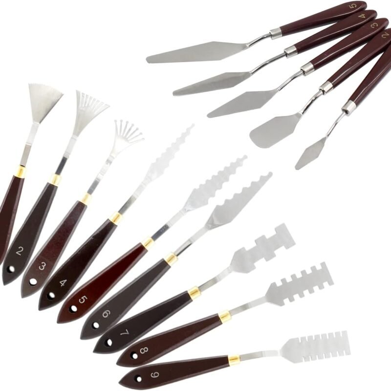 14pcs Palette Knife Set, Stainless Steel Painting Knife Set, Wooden Handle Paint Spatula Painting Tools, Color Mixing Scraper Pallet Knife for Oil, Acrylic, Canvas Painting