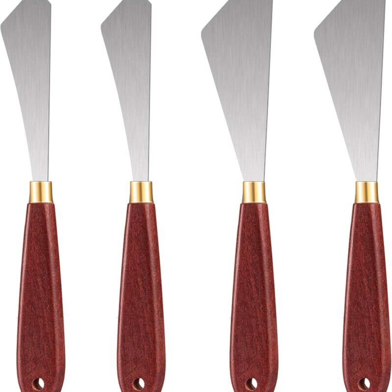 Painting Knife Set Painting Mixing Scraper Stainless Steel Palette Knife Painting Art Spatula with Wood Handle Art Painting Knife Tools for Oil Canvas Acrylic Painting (4 Pieces)