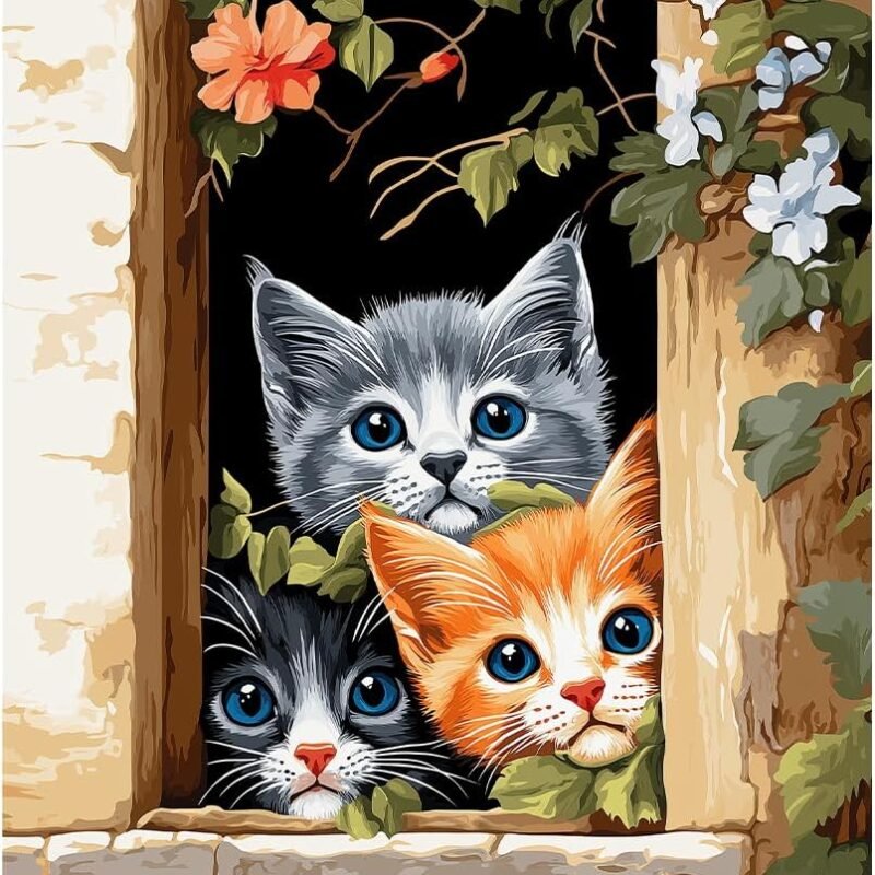 Painting by Numbers for Adults - Three Little Kittens Adult Paint by Number Kits for Beginners, Animals Cats DIY Art Craft Kits for Ideal Gift No Frame (16x20 Inch)